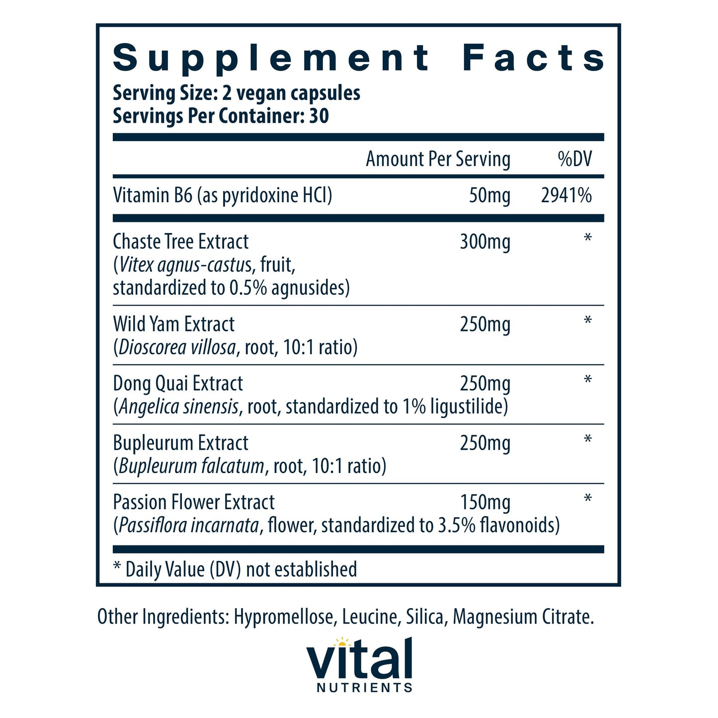 Vital Nutrients PMS Support - Vitex Berry & Passionflower, Vitamin B6, 60 Capsules