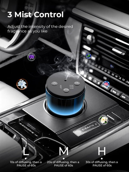 Pmsusoow Waterless Diffuser - Mini Battery Essential Oil Diffuser, 9-Color LED, Obsidian Black