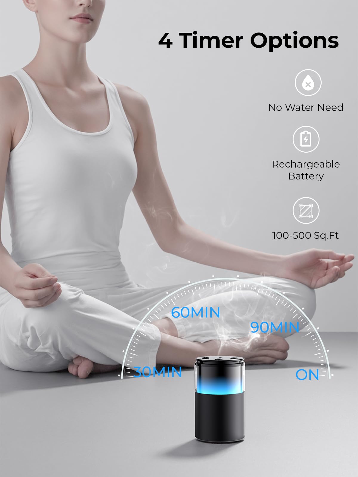 Pmsusoow Waterless Diffuser - Mini Battery Essential Oil Diffuser, 9-Color LED, Obsidian Black