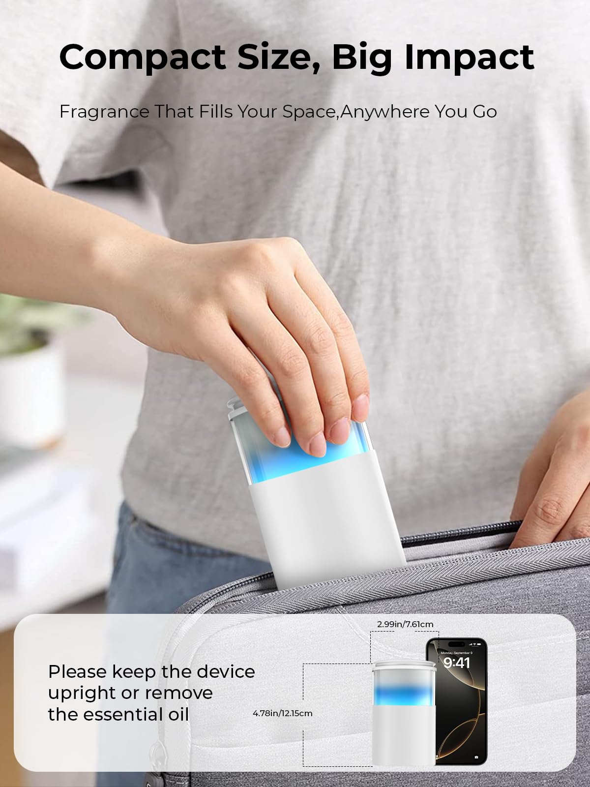 Pmsusoow Waterless Diffuser - Mini Battery Scent Diffuser (Room/Home/Car) Snow White
