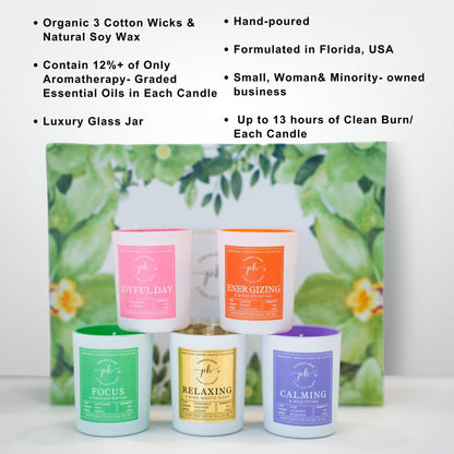 Podaras Home 12% Essential Oil Soy Wax Samplers — Gift Set of 5 Candles (45g each)
