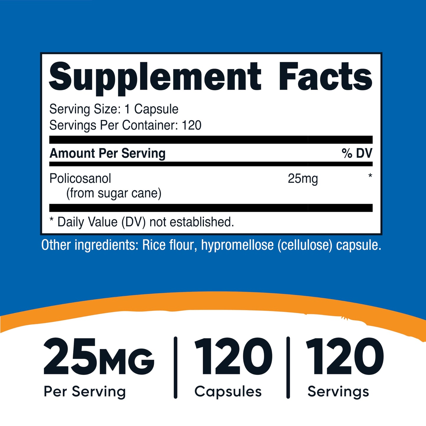 Nutricost Policosanol 25mg - 120 Capsules | Gluten Free, Non-GMO, Vegetarian
