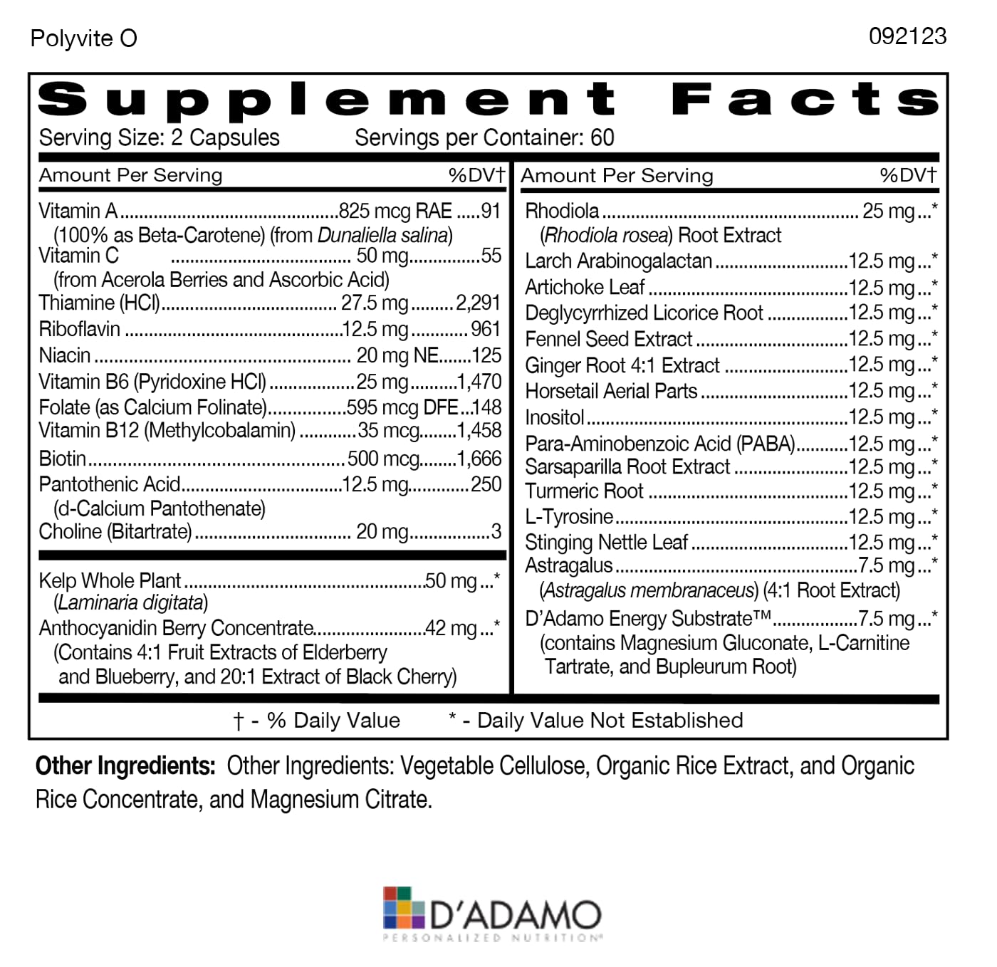 D'Adamo Personalized Nutrition - Optimal Health Stack (Blood Type O) | Polyvite O & Phytocal O