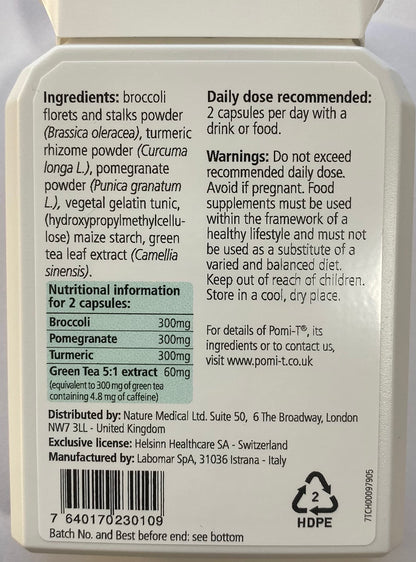 Pomi-T 60 Capsules 1.34 oz | Natural Broccoli, Turmeric, Pomegranate & Green Tea Formula