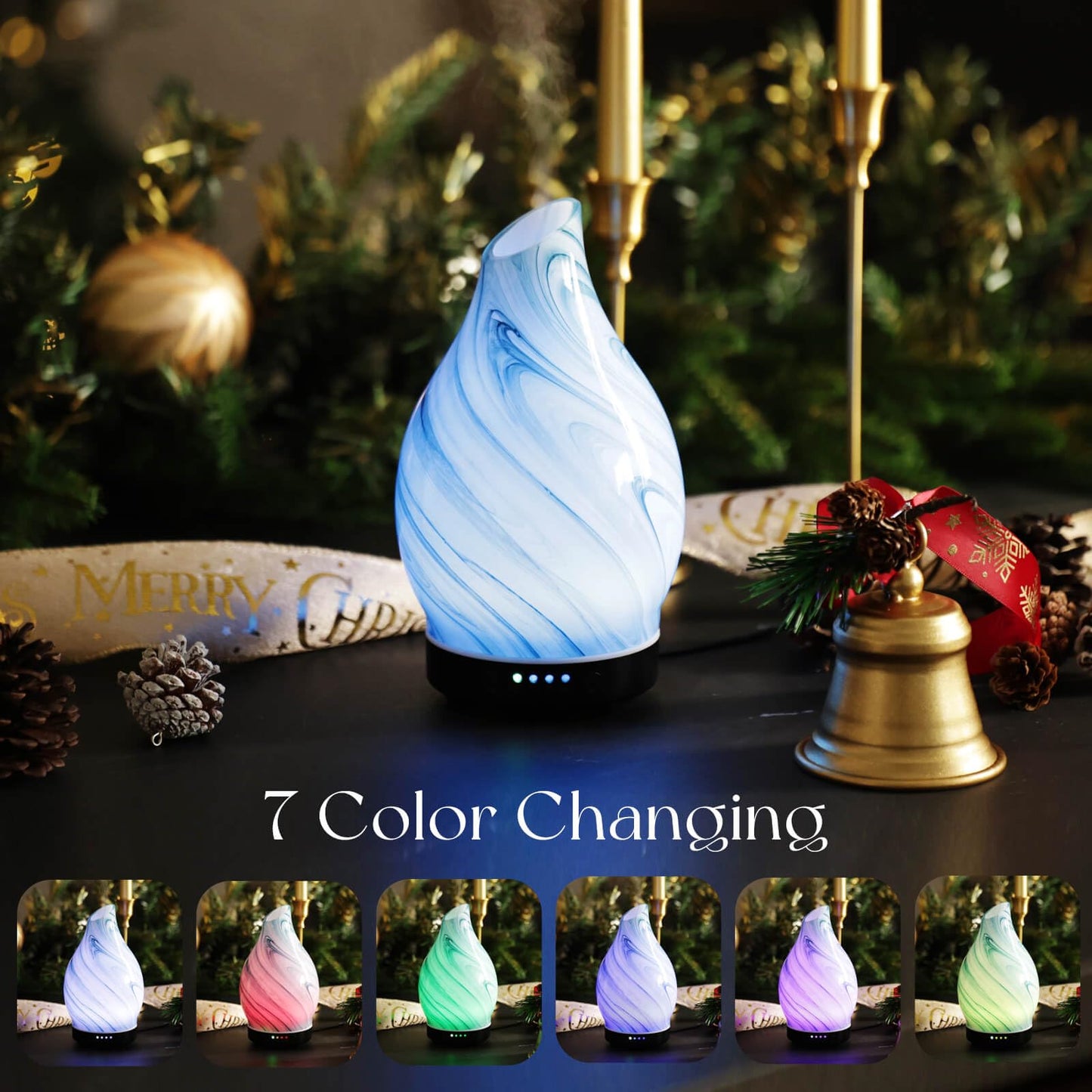 Porseme 150ml Glass Color Changing Essential Oil Diffuser - Ultrasonic Humidifier with Auto-Off