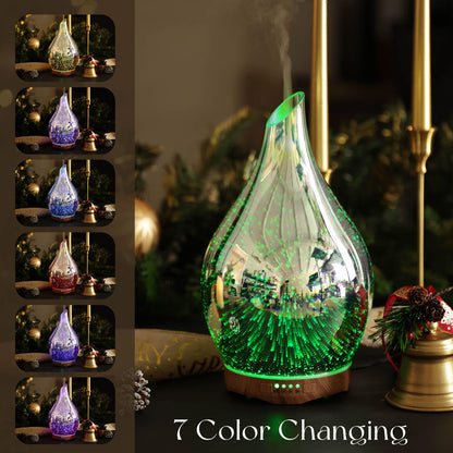 Porseme 280ml 3D Glass Essential Oil Diffuser – Ultrasonic Humidifier, Auto Shut-Off, BPA Free