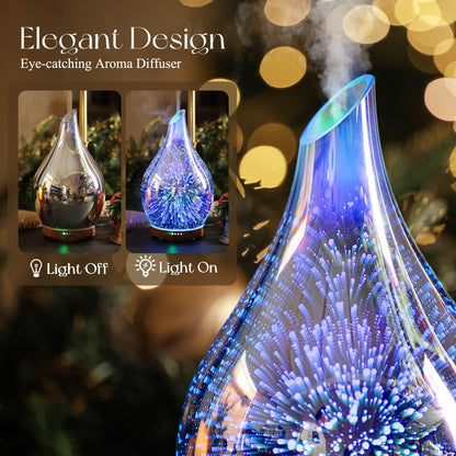 Porseme 280ml 3D Glass Essential Oil Diffuser – Ultrasonic Humidifier, Auto Shut-Off, BPA Free