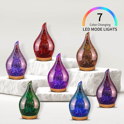 Porseme 280ml Essential Oil Diffuser – 3D Hand-Blown Glass, Ultrasonic Cool Mist, 7-Color LED, Auto Shut-Off