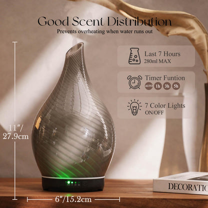 Porseme 280ml Glass Diffuser – Color Changing Aromatherapy, Auto-Off