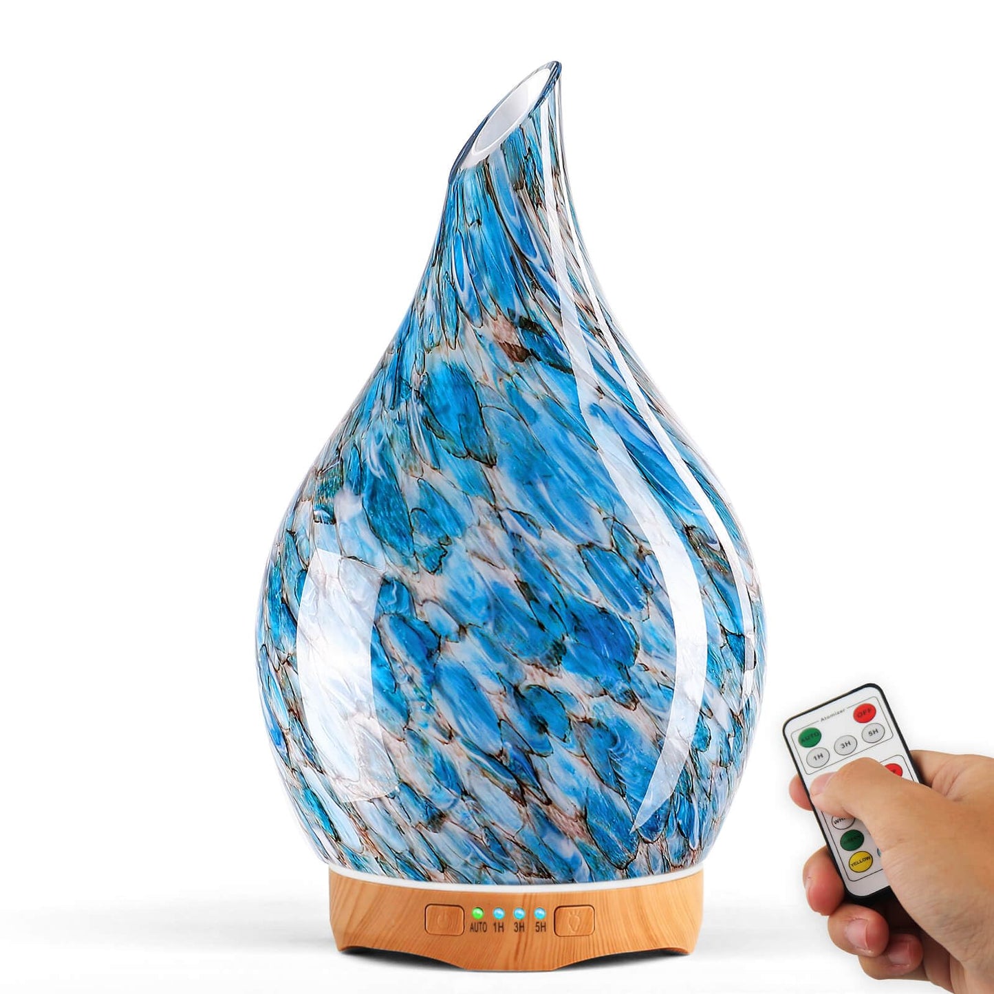 Porseme 280ml Glass Essential Oil Diffuser with Remote - Color Changing LED, 7 Hours, Waterless Auto-Off (Light Blue)