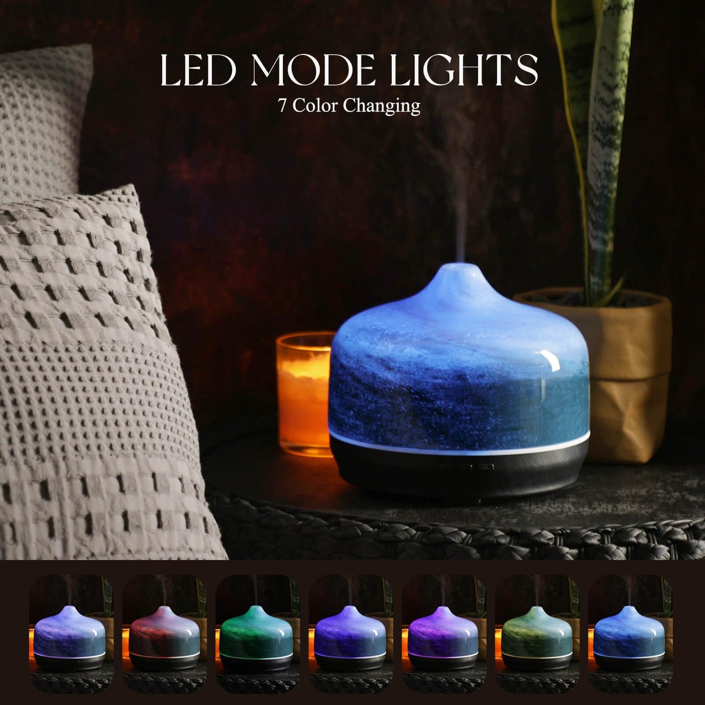 Porseme 500ml Glass Essential Oil Diffuser – Dreamy Blue | Ultrasonic Humidifier 15-21h