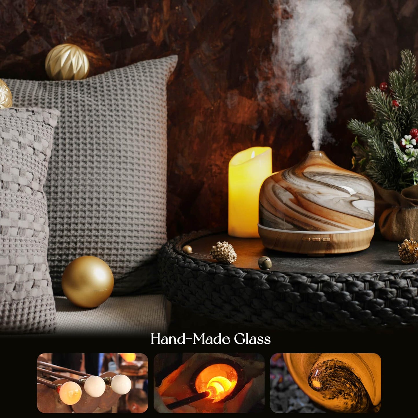 Porseme 500ml Glass Essential Oil Diffuser - Ultrasonic Cool Mist, Auto-Off, 15-21h (Deep Desert)