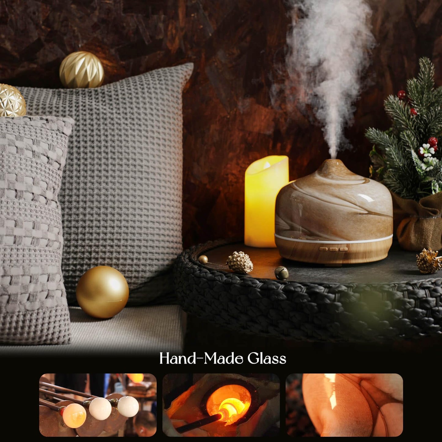 Porseme 500ml Glass Essential Oil Diffuser – Desert Starry Glass, Ultrasonic Humidifier, 15-21h Run Time