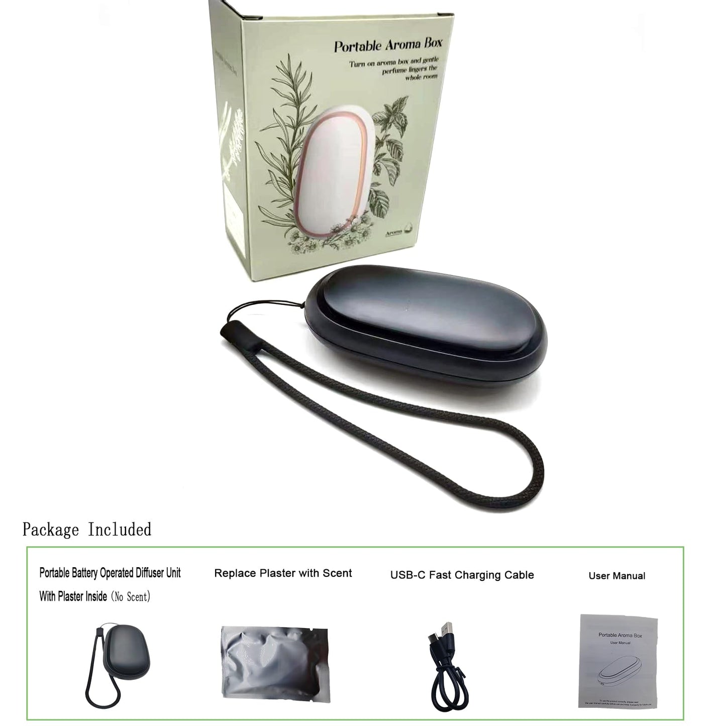 Portable Waterless Essential Oil Diffuser — Battery-Operated, Travel-Sized (Black) for Car, Home & Office