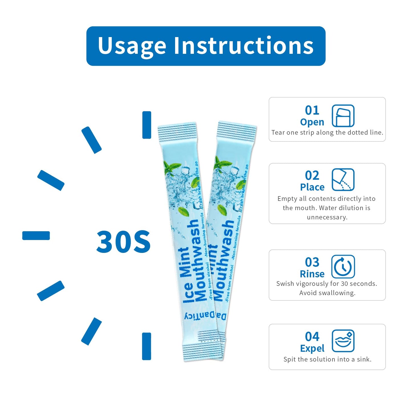 Alcohol-Free Mouthwash Travel Size – Ice Mint, 30-Count Pack