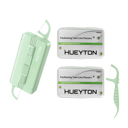 Portable Travel Dental Floss Case - Mint Green Reusable Dispenser with Mint Floss