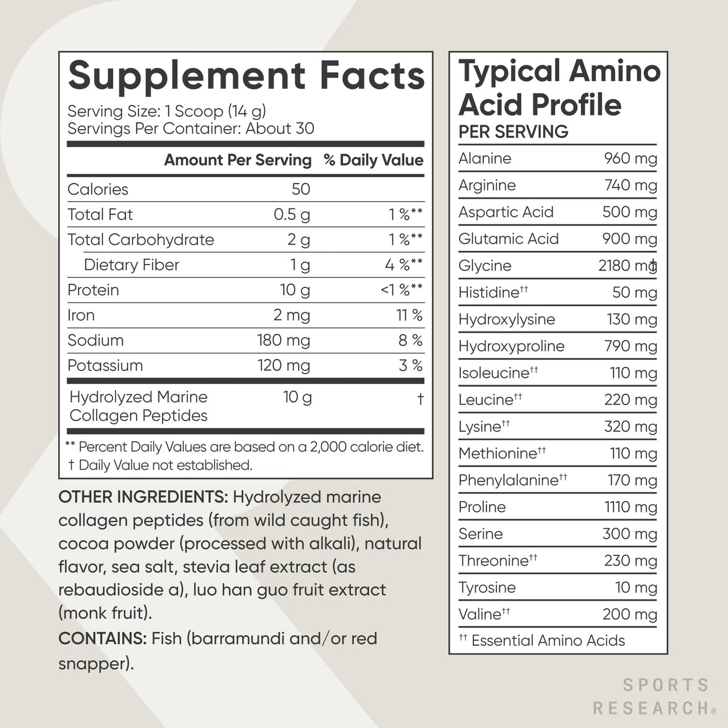 Sports Research Marine Collagen Peptides - Dark Chocolate for Hair, Skin & Joints