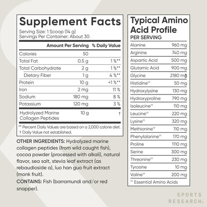 Sports Research Marine Collagen Peptides - Dark Chocolate for Hair, Skin & Joints