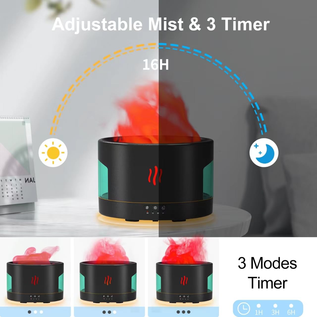 POSVIU 450ml Oil Diffuser with Bluetooth Speaker – Flame Humidifier for Home