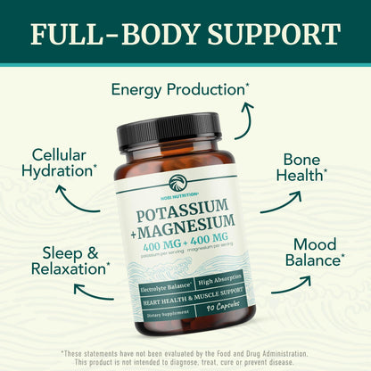 Potassium Magnesium Supplement - 400 mg Potassium & 400 mg Magnesium | 90 Ct