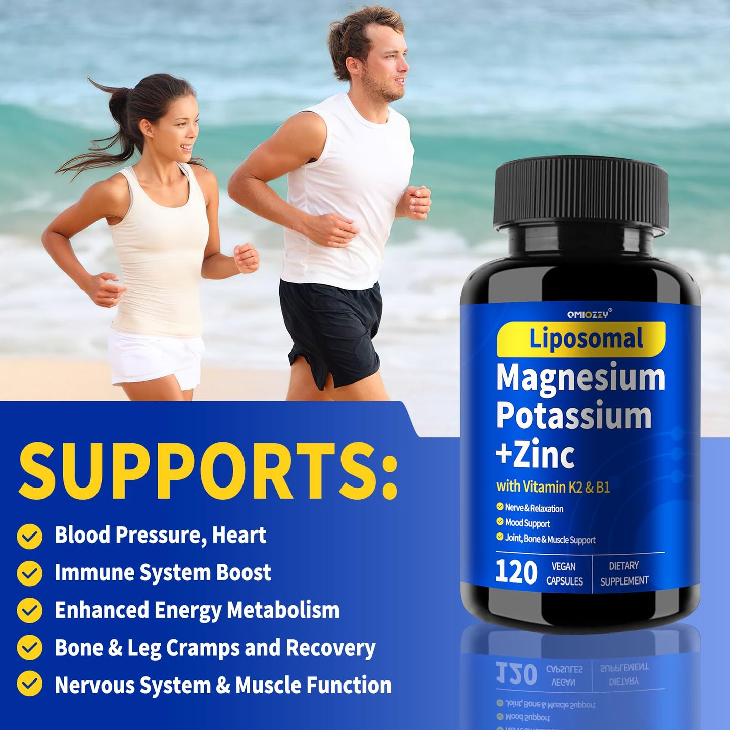 Potassium Magnesium Supplement 1600mg Liposomal Magnesium Aspartate + Zinc, K2, B1 – 120 Veg Capsules