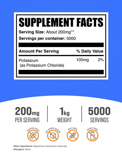 Potassium Chloride Powder - Salt Substitute (Gluten Free) 1kg | BulkSupplements