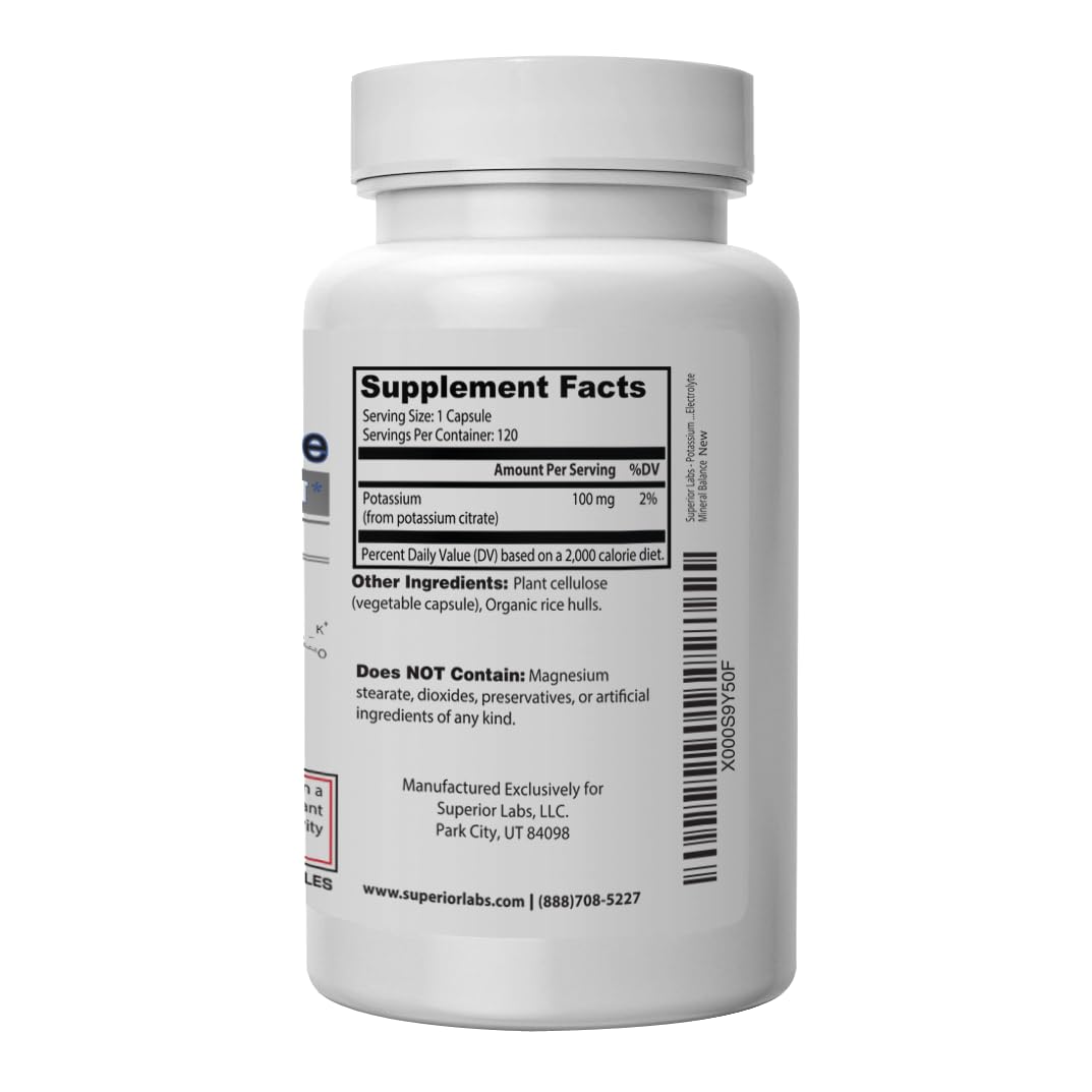 Superior Labs Potassium Citrate 100 mg Pure Non-GMO Electrolyte Mineral