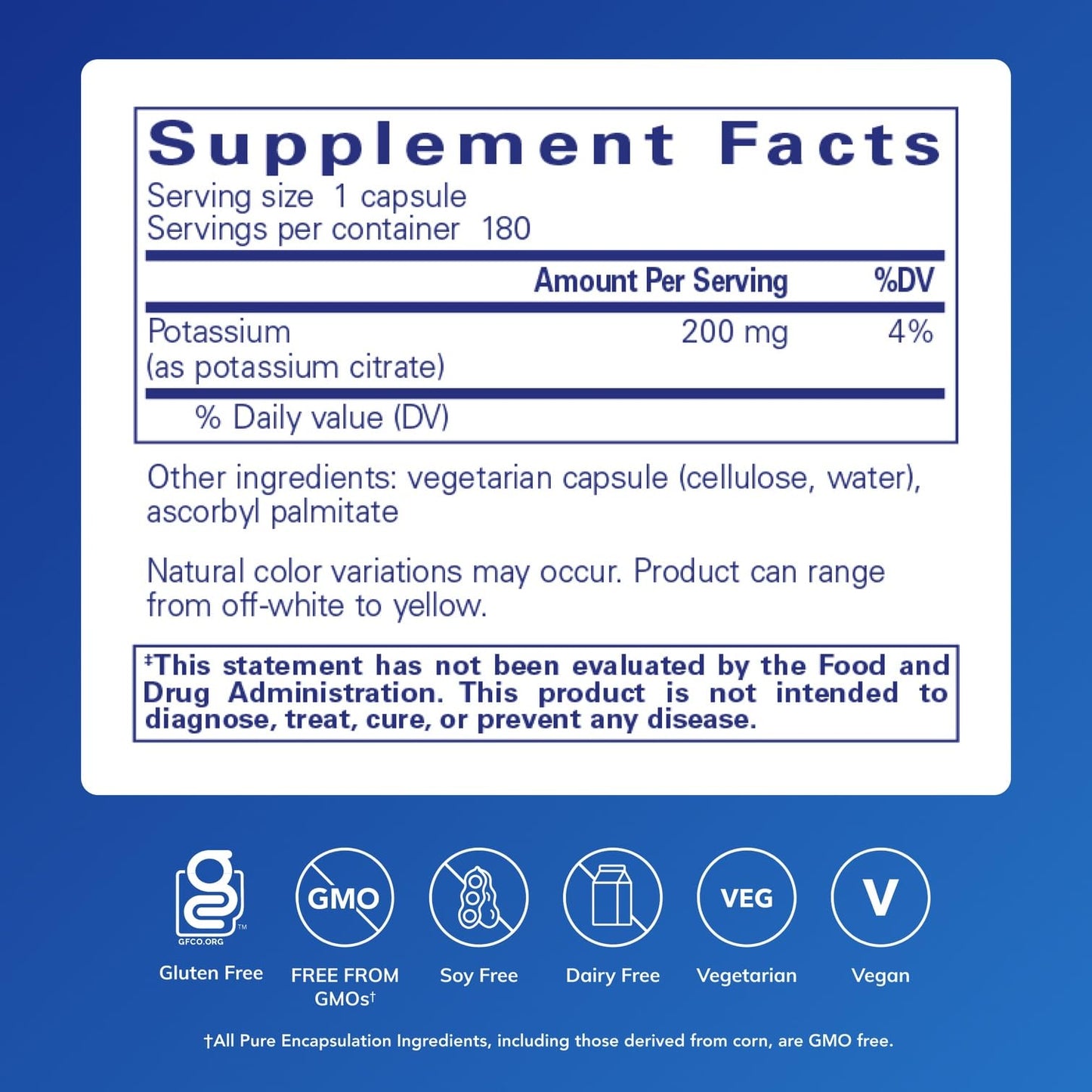 Pure Encapsulations Potassium (Citrate) – Essential Electrolyte for Nerve, Heart & Energy | 180 Capsules