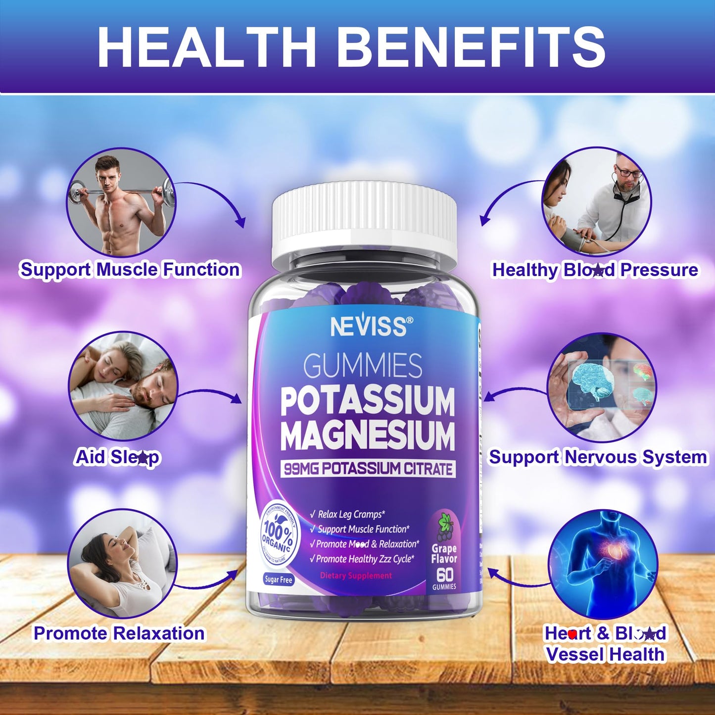 Potassium Magnesium Gummies – Ashwagandha, Magnesium Glycinate, B6 & B12, Potassium Citrate | Sugar-Free Electrolyte Gummies for Leg Cramps and Muscle (1 Pack)