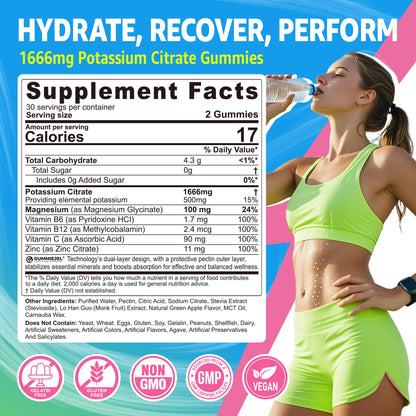 Potassium Citrate Gummies 1666mg – Vegan Electrolyte Gummies, 60 Count