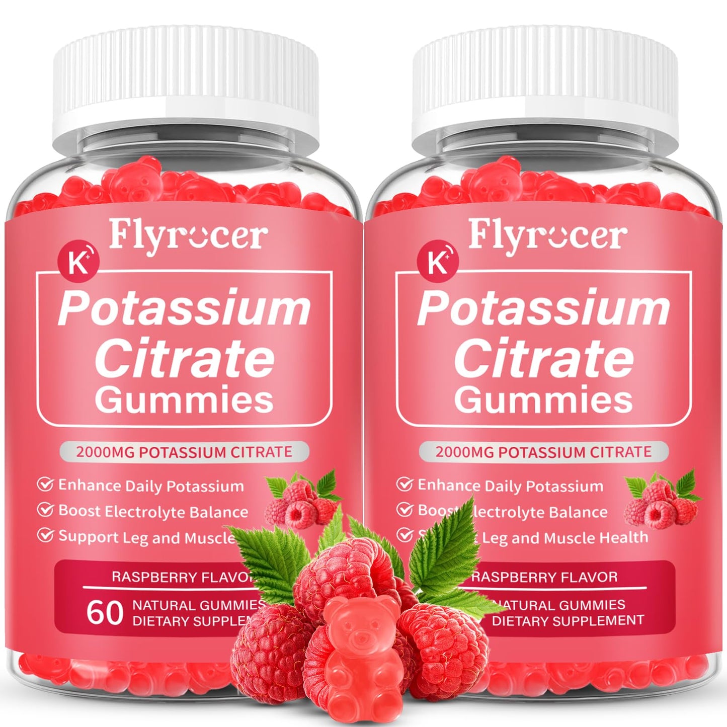 2 Pack Potassium Citrate Gummies – Raspberry, 120 Count | Supports Leg Cramps & Electrolyte Balance