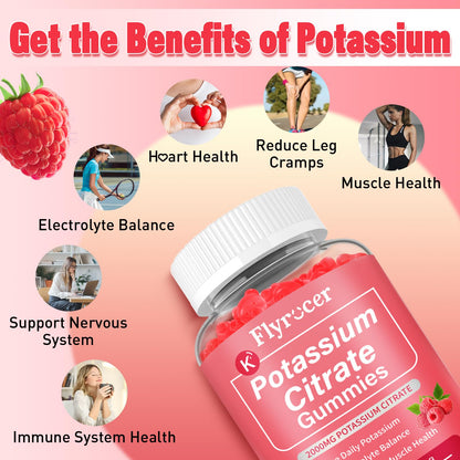2 Pack Potassium Citrate Gummies – Raspberry, 120 Count | Supports Leg Cramps & Electrolyte Balance