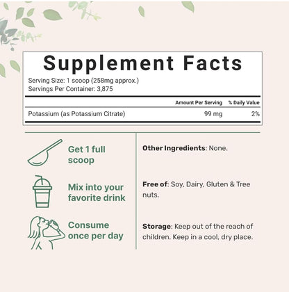 Potassium Citrate Powder 1 KG | Electrolyte Supplement for Mineral Balance & Heart Health | Vegan Friendly