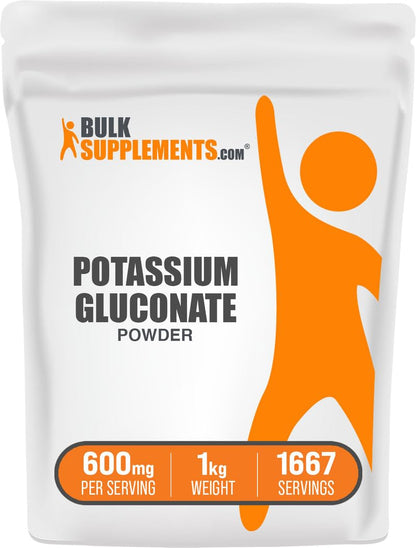 BulkSupplements Potassium Gluconate Powder – Hydration Support, Gluten Free, 99 mg Potassium per Serving, 1 kg
