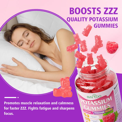 Potassium Gummies 1200mg Chloride – Muscle Health & Leg Cramps | Raspberry Flavor, 120 Count