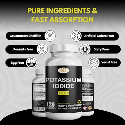Potassium Iodide 130 mg KI Tablets – USA Made, 120-Count per Bottle, Pack of 2 (240 Tablets)
