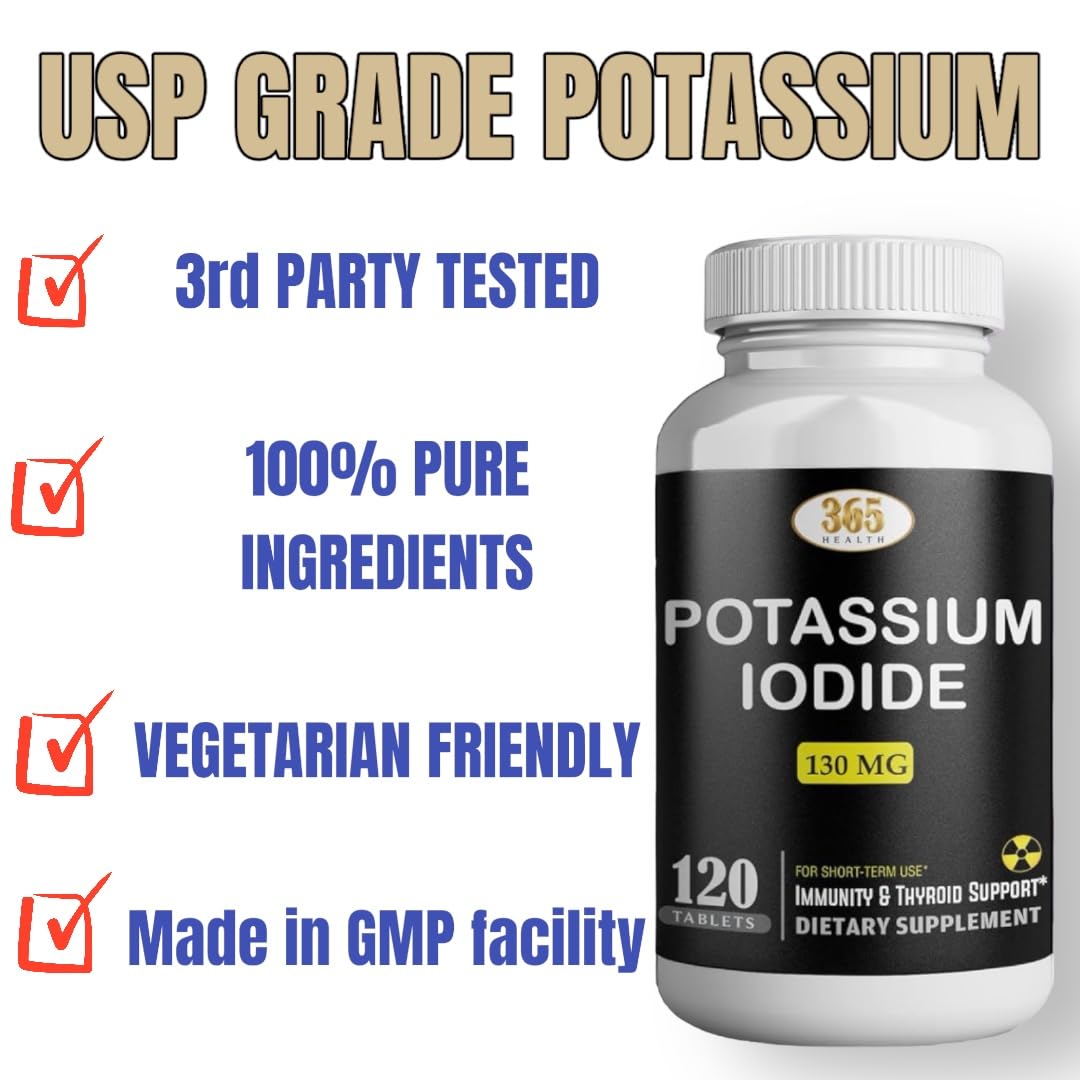Potassium Iodide 130 mg KI Tablets – USA Made, 120-Count per Bottle, Pack of 2 (240 Tablets)