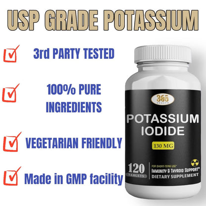 Potassium Iodide 130 mg KI Tablets – USA Made, 120-Count per Bottle, Pack of 2 (240 Tablets)