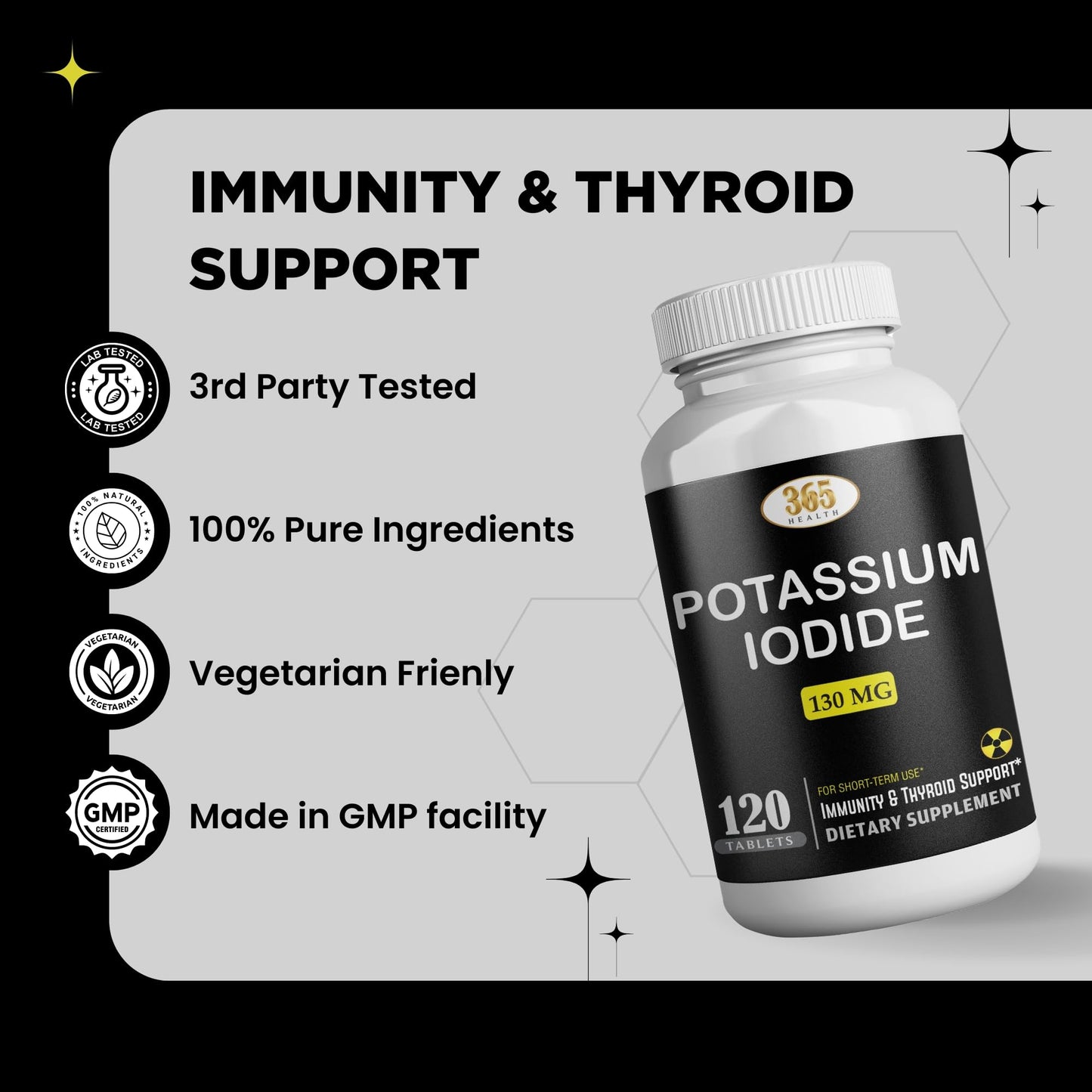 Potassium Iodide 130 mg KI Tablets – USA Made, 120-Count per Bottle, Pack of 2 (240 Tablets)