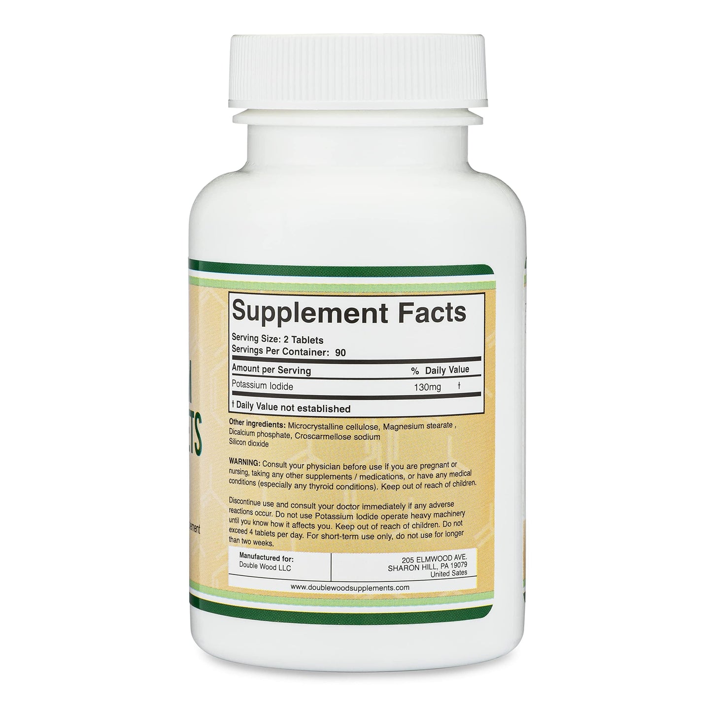 Potassium Iodide 130mg Tablets | 180 Count, 3-Month Emergency Supply | Double Wood (Pack of 2)