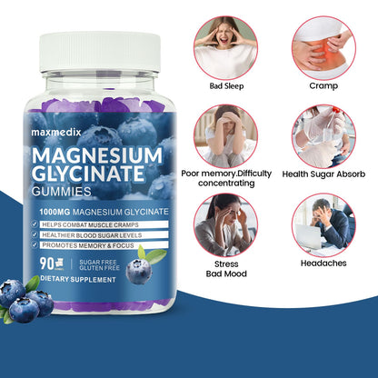 Magnesium Glycinate Gummies 1000mg — Sugar Free Potassium Magnesium Chewables (90 Gummies) with L-Threonate