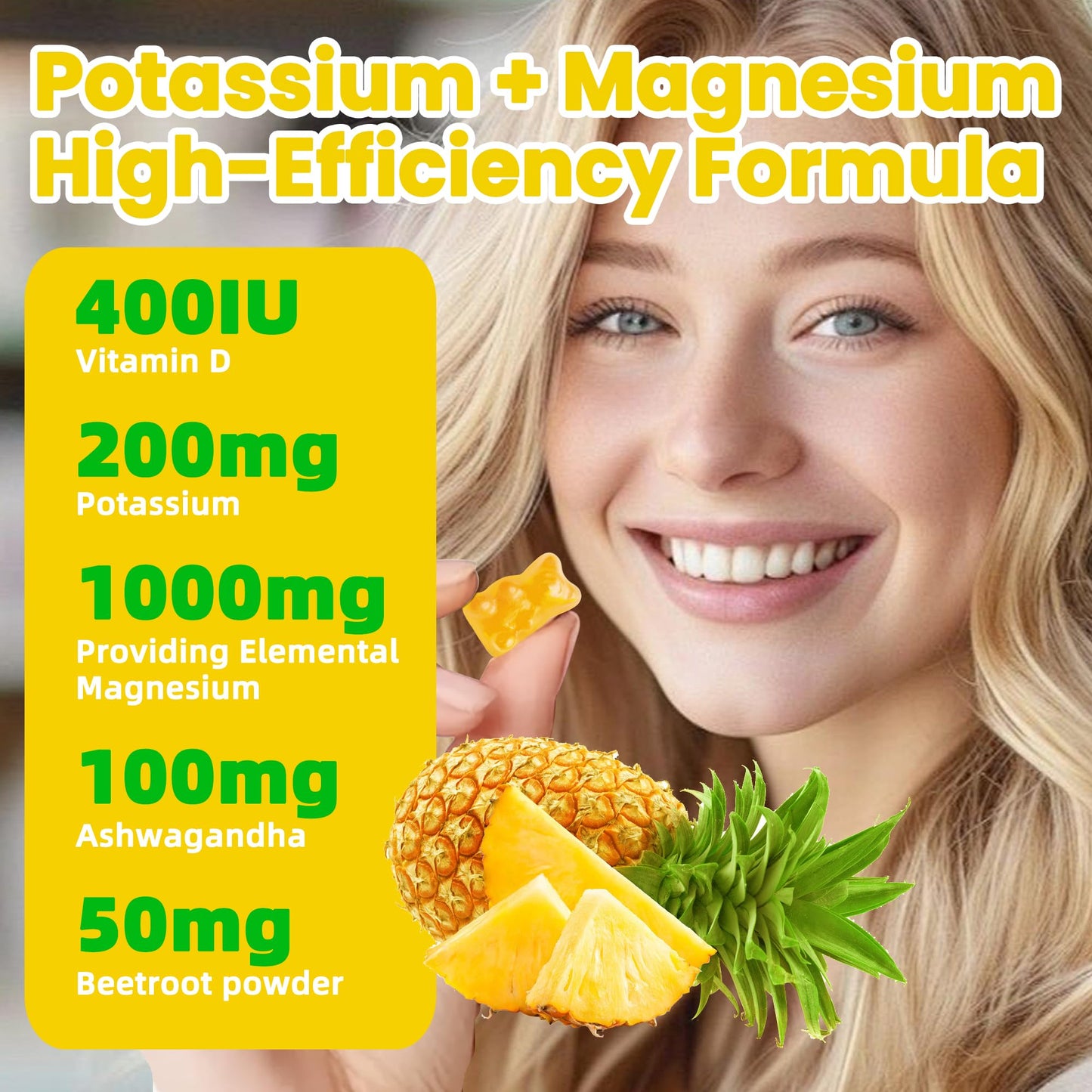 Potassium Magnesium Gummies – Magnesium Glycinate, D3, B6 (60 Gummies)