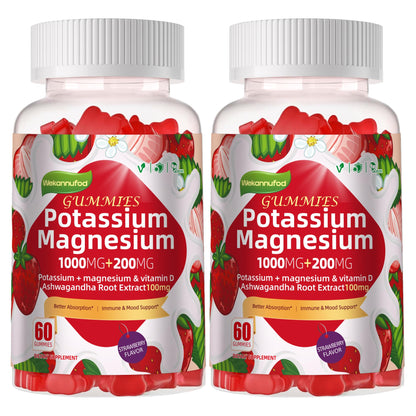 Potassium Magnesium Gummies with Magnesium Glycinate, B6, D3 - 120 Strawberry Gummies