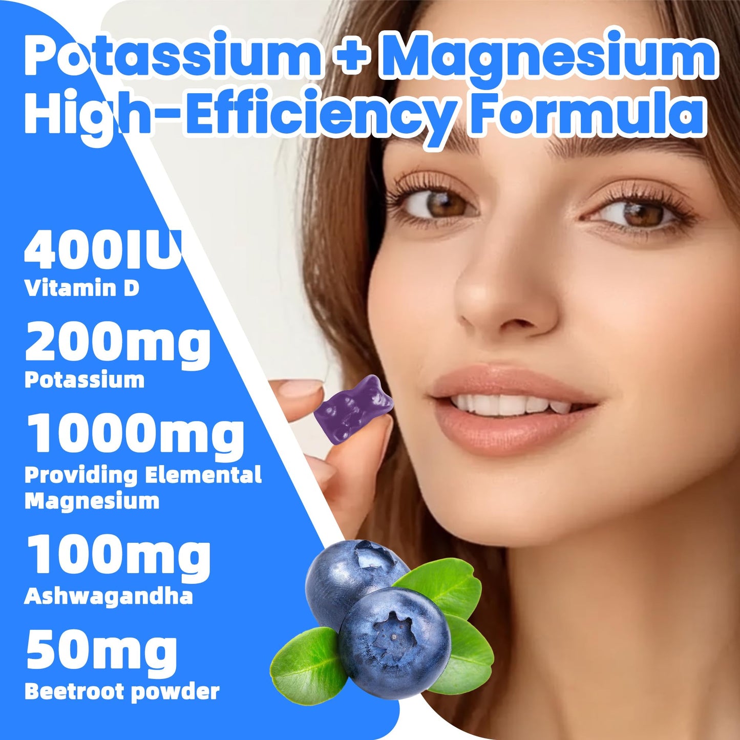 Potassium Magnesium Gummies with Ashwagandha | High-Absorption Mg Glycinate | 120 Sugar-Free Gummies