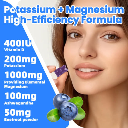 Potassium Magnesium Gummies with Ashwagandha – Sugar-Free, 60 Gummies