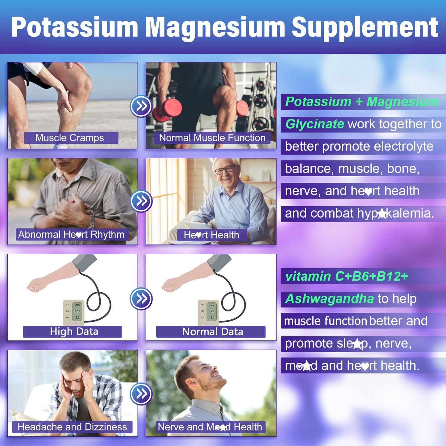Potassium Magnesium Gummies - Ashwagandha 200mg, Mg Glycinate, B6 & B12 | Sugar-Free 2-Pack