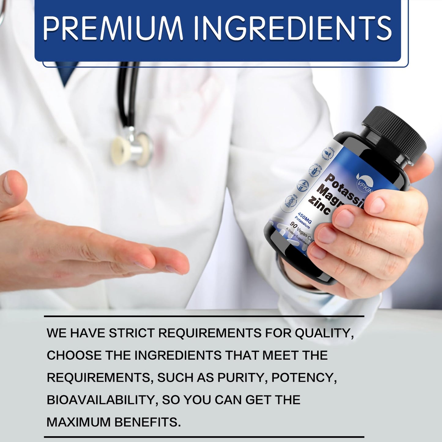 Potassium Magnesium Supplement 1000mg - High Absorption Mg + Potassium + Zinc | 90 Capsules