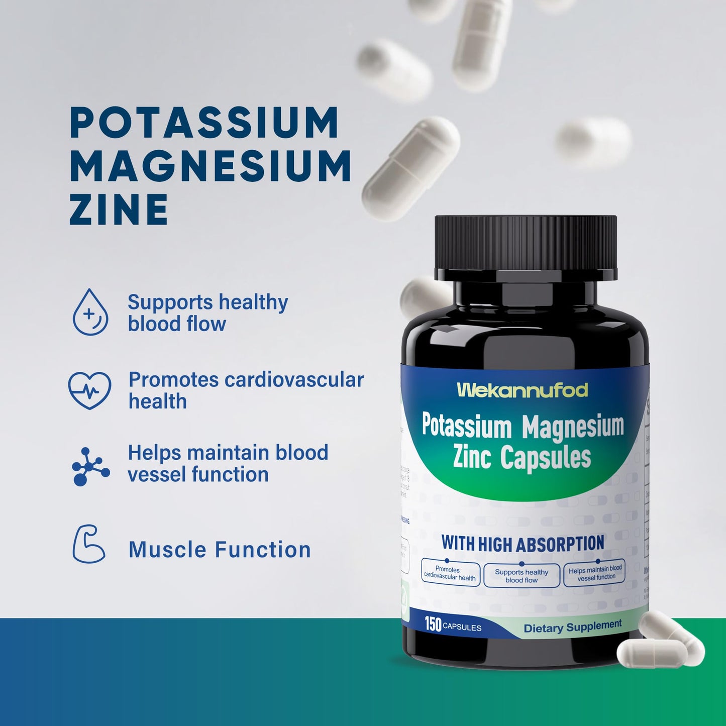 Potassium Magnesium Supplement - 150 Capsules | High Absorption Magnesium Complex