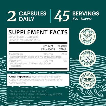 Potassium Magnesium Supplement - 400 mg Potassium & 400 mg Magnesium | 90 Ct