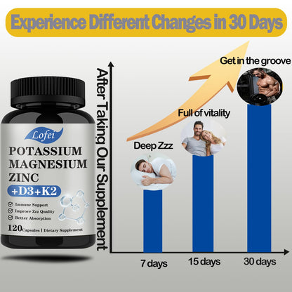 Potassium Magnesium Zinc Supplement with Vitamin D3 & K2 – Immune Support for Women & Men | 120 Veg Capsules | Non-GMO